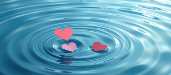 Hearts creating ripples in calm water.