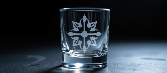 Elegant glass with intricate engraving on a dark surface.