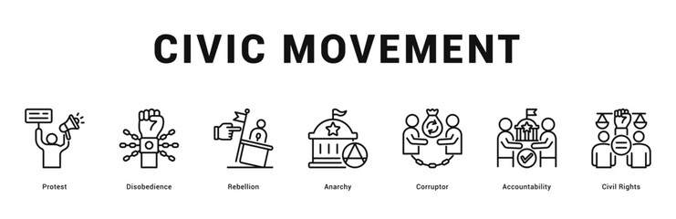 Civic Movement Modern and clean web banner illustration featuring thematic icons for visual communication
