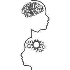 Metaphor bipolar disorder mind mental. Split personality. Concept mood disorder. Two head silhouette. Psychology and mental health. Dual personality concept. Tangle knot and gears as brain.