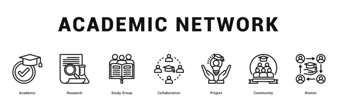 Academic Network Modern and clean web banner illustration featuring thematic icons for visual communication