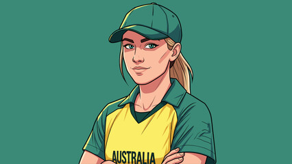 Female Australian Cricketer with arms crossed - High detailed vector art