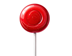 A vibrant, glossy red candy spiral on a white stick, isolated