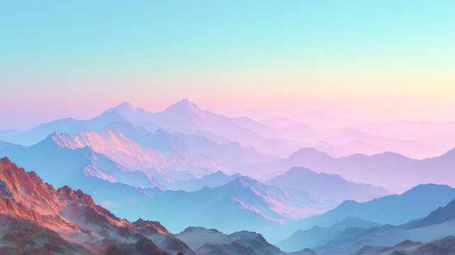 Pastel Misty Mountain Range at Dawn
 - Powered by Adobe
