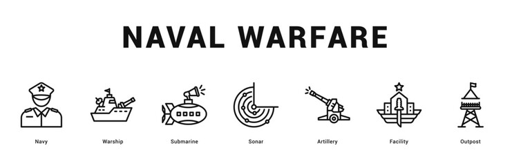 Naval Warfare Modern and clean web banner illustration featuring thematic icons for visual communication © Mia