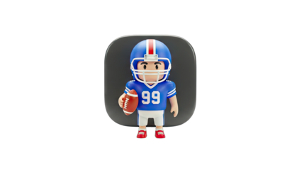3D Football Player Holding Ball on Dark Background