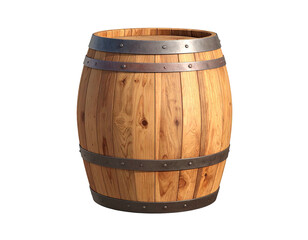 Obraz premium Detailed, isolated wooden cask with metal bands, ready for liquid storage