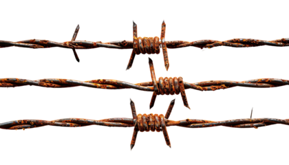 Close-up of rusty barbed wire against a black background
