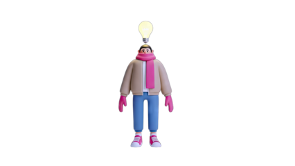 3D Character with Lightbulb Head - Idea Concept