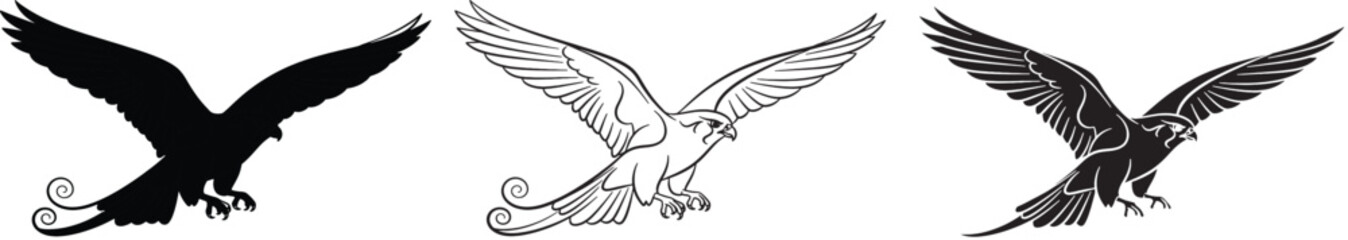 Fototapeta premium Flying Bird Vector Silhouette Set Clean Monochrome Outline Illustration