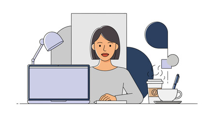 Businesswoman working on laptop in modern office setting