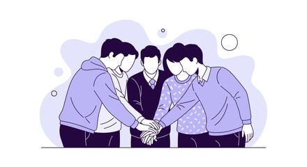 Diverse group of people joining hands in unity and cooperation