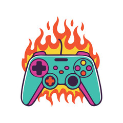 gamepad handheld controller joystick flame fire art vector illustration © ConsInstant