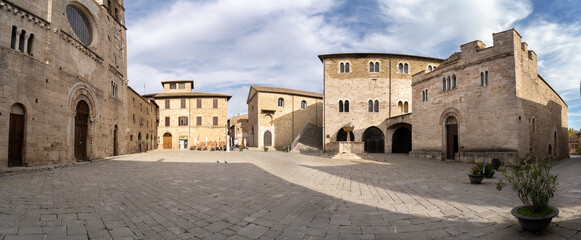 Teatro Torti, loggia, medieval municipal building in Bevagna Italy