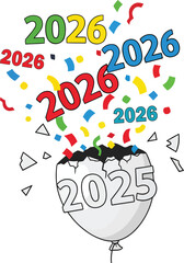 2026 Emerging From Cracked 2025 Balloon New Year Concept on transparent background