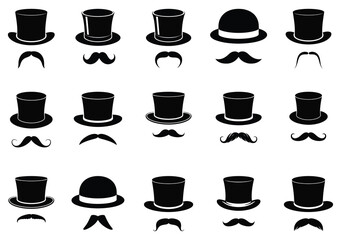 Collection of top hats and mustaches