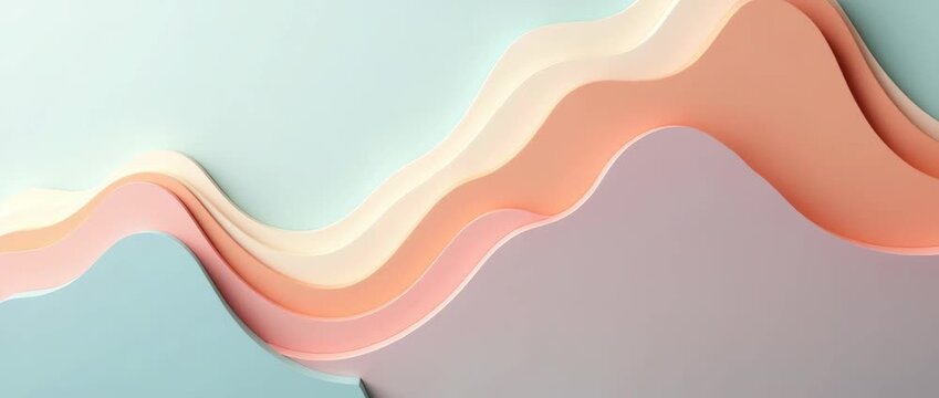 Smooth pastel waves gently undulate in a serene abstract landscape, with a slow panning camera motion enhancing the tranquil, minimalist design in a cinematic style.