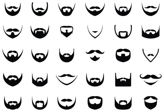 Collection of beard and mustache icons. Diverse beard and mustache styles icon set vector design