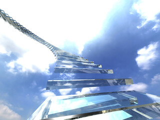 天国に続くガラスの螺旋階段イメージ　3Dイラストレーション