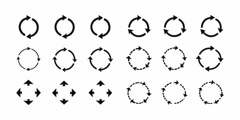 Arrangement of circular arrows demonstrating rotation and cyclical processes