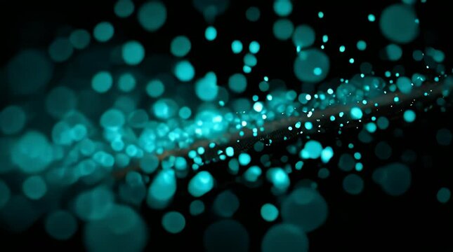 Ethereal Teal Bokeh Background - Abstract Light Streaks and Sparkling Particles Create a Dreamy Futuristic Backdrop for Design Projects