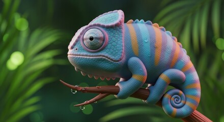 Vibrant Chameleons: Adaptation and Colors in Their Jungle Habitat Among Nature's Foliage