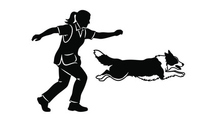 Obraz premium Woman running with dog in silhouette