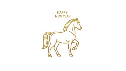 Elegant golden horse illustration celebrating New Year with festive text