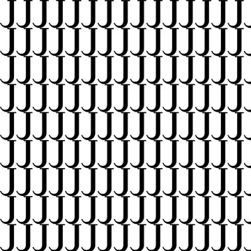 Monochrome pattern of repeated letter J on white background