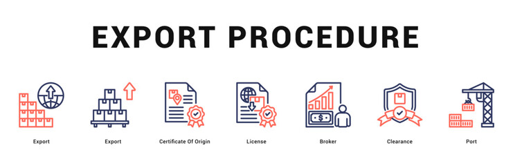 Export Procedure Modern and clean web banner illustration featuring thematic icons for visual communication