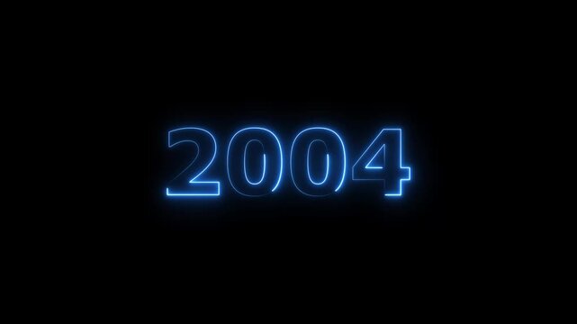 2004 number neon text animation. Glowing neon blue number text new year background 4k video.