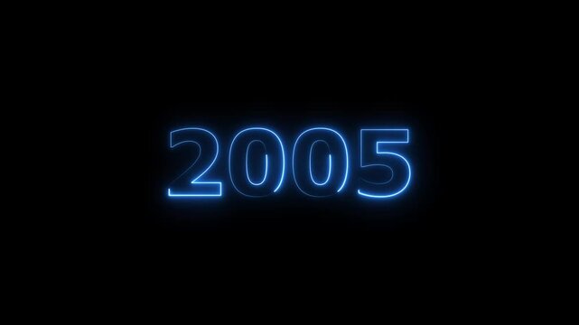 2005 number neon text animation. Glowing neon blue number text new year background 4k video.