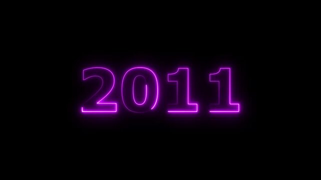 2011 number neon text animation. Glowing neon deep purple number text new year background 4k video.