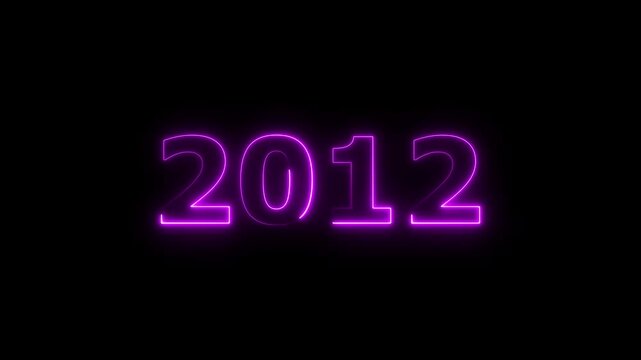 2012 number neon text animation. Glowing neon deep purple number text new year background 4k video.