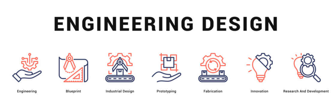 Engineering Design Modern and clean web banner illustration featuring thematic icons for visual communication