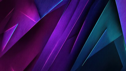 Abstract Background with Angular Geometric Shapes in Purple and Teal Neon Lighting with Dark Gradient