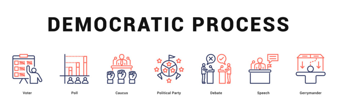 Democratic Process Modern and clean web banner illustration featuring thematic icons for visual communication