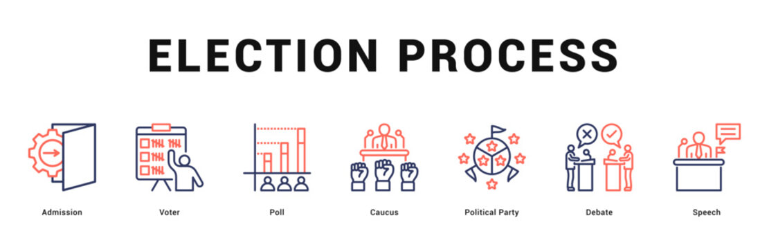 Election Process Modern and clean web banner illustration featuring thematic icons for visual communication
