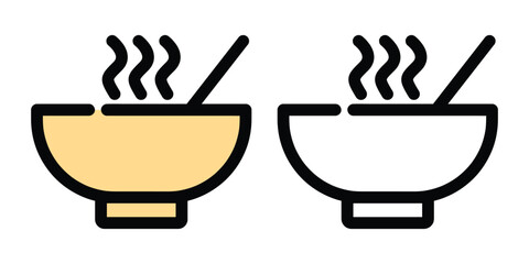 Two bowls of steaming hot soup with chopsticks icon illustration