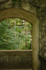 Stone arch framing a forest view at Turkey Run State Park in Indiana