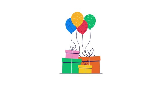 4k Gift Boxes with Floating Balloons. Holiday Celebration Concept Animation Video 