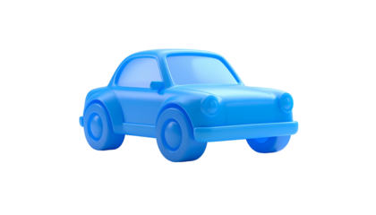A stylized, light-blue car, rendered in 3D, isolated against a stark black background