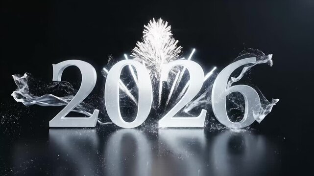 2026 New Year Water Splash - The video showcases the numbers "2026" with a liquid simulation, suggesting water.