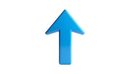 Bright blue arrow pointing upwards on a stark black background, 3D rendering