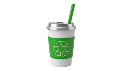 Recycling Coffee Cup with Straw on White Background