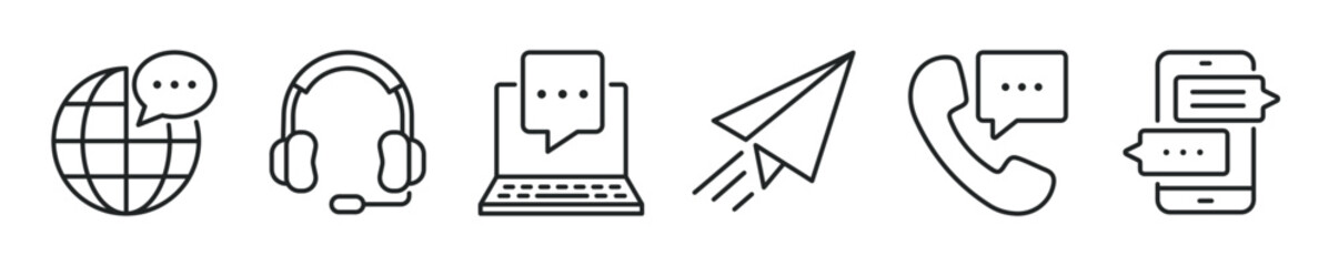 Communication thin line icon set. Web minimal editable stroke icons