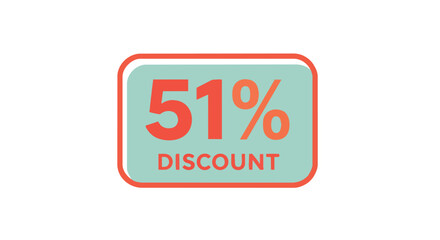 Vibrant fifty-one percent discount badge featuring bold orange text on a stylish teal background with a sleek red border design for promotional