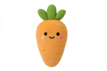 Cute smiling carrot plush toy with transparent background