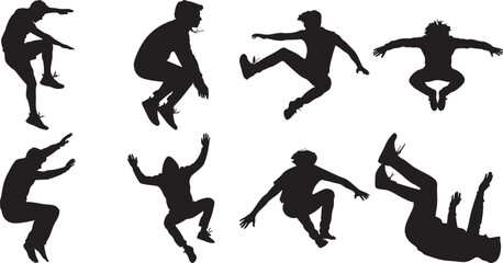 Black Silhouettes of People Dancing Various Moves on White Background