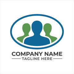 A professional business logo template featuring three person icons representing teamwork and community.